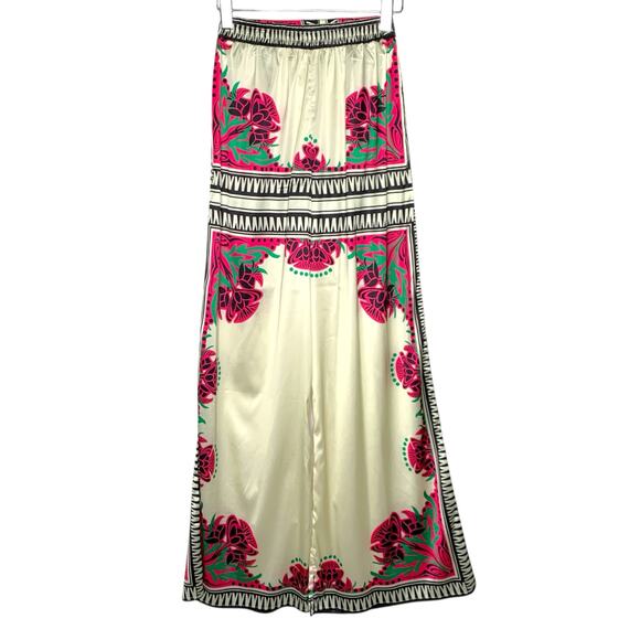 Dao Chloe Dao M Womens Wide Leg Satin Pull On Pants Floral Resort - Picture 1 of 9